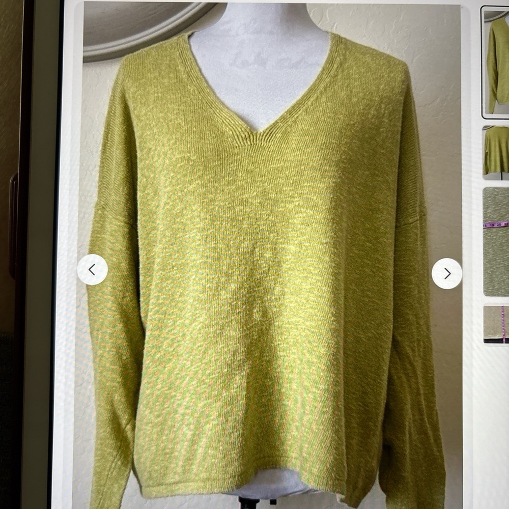 Eileen Fisher V-Neck Sweater in Olive Green